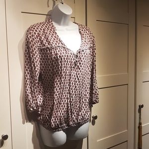 Red, white, blue print blouse